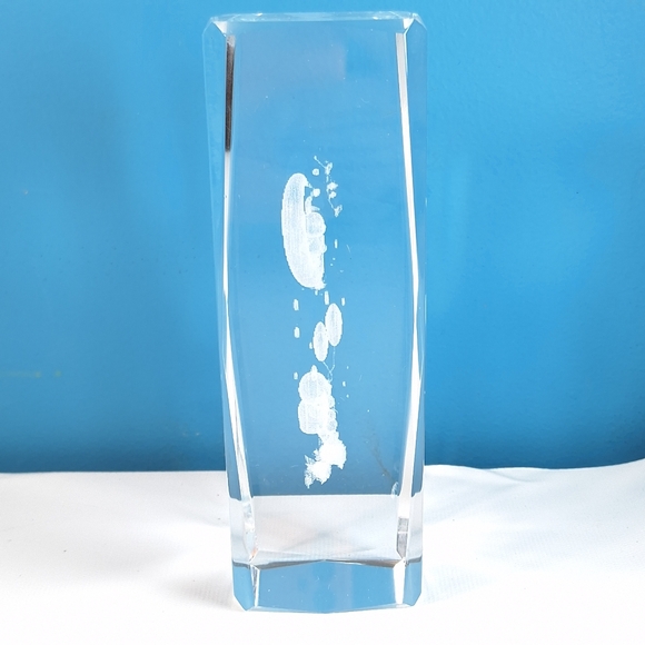 Glass 3D Laser Etched Teddy Bear Moon Decor Paperweight Bunny Stars 6" Tall - Picture 5 of 8